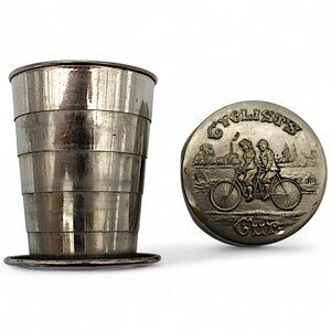 Antique 1890s Cyclists Cup Collapsible Telescoping Metal Bicycle Drinking Cup